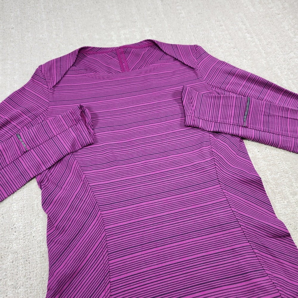 Lululemon Shirt Women 8 Kanto Catch Me Striped Purple Stretch Running Training
